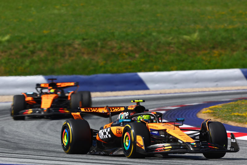 F1 AUSTRIAN GRAND PRIX - LATEST UPDATES, Time for the podium!, Oscar Piastri, who finished P2:, Lando Norris after finishing first:, Charles Leclerc, after coming home P3:, Oscar Piastri:, Lando Norris:, TOP-10 IN THE AUSTRIAN GP, Lando Norris wins the Austrian Grand Prix, Final lap, Norris' gap to Piastri now 1.7 seconds (Lap 69/70), Lando Norris is pushing (Lap 66/70), Lando Norris on team radio (Lap 62/70), Norris's gap to Piastri closing (Lap 60/70), Franco Colapinto receives penalty (Lap 58/70), Oscar Piastri pits (Lap 54/70), Lando Norris pits (Lap 53/70), Lewis Hamilton pits (Lap 51/70), Charles Leclerc pits (Lap 50/70), Piastri closing the gap (Lap 43/70), Norris in control (Lap 40/70), TOP-10 AFTER 35/70 LAPS, Tsunoda-Colapinto collide, Austrian Grand Prix, Lewis Hamilton pits (Lap 26/70), Charles Leclerc pits (Lap 26/70), Oscar Piastri pits (Lap 25/70), Piastri now leads (Lap 22/70), Piastri almost collides with Norris (Lap 20/70), George Russell pits (Lap 19/70), Norris keeping his composure (Lap 17/70), Leclerc told to lift and coast, Piastri backs off a bit (Lap 14/70), Norris and Piastri swap first place (Lap 12/70), Norris thwarting challenge of Piastri, VIDEO: Verstappen and Antonelli crash, Oscar Piastri duelling with Lando Norris (Lap 6/70), Safety car heads in, Antonelli at fault, Max Verstappen is out!, Lights out!, Formation lap No 2, George Russell on team radio:, FIA UPDATE, Carlos Sainz's car catches fire!, FIA: Aborted start!, Carlos Sainz is stuck on the start line!, A reminder of the starting grid for the Austrian GP:, Austrian Grand Prix:, Liam Lawson, who starts P6, Gabriel Bortoleto, who starts an impressive P8:, Oscar Piastri, who starts P3:, Time for the Austrian national anthem!, Karun Chandhok on Max Verstappen's P7 start:, Lando Norris, speaking this morning ahead of the race:, Driver standings heading into this weekend:, Austrian GP winner - race odds:, Bernie Ecclestone on Max Verstappen:, Lando Norris on his 'best lap of the year', Starting grid for the Austrian GP:, Lewis Hamilton reacts to ‘significant’ social media abuse F1 drivers face, F1 constructor standings after 10 races:, List of team upgrades in Austria:, What time is the Austrian GP?, Toto Wolff on a potential Russell-Verstappen line-up, Ferrari team principal Fred Vasseur to miss Austrian GP, F1 extends Austrian GP deal to 2041, Toto Wolff on a potential Russell-Verstappen line-up, Lando Norris after qualifying P1 on Saturday:, RED BULL RING - FACTS:, Ferrari boss Fred Vasseur ahead of the Austrian GP weekend:, Allocated tyre compounds in Austria:, Lewis Hamilton on Ferrari upgrades:, Verstappen teams up with different race engineer in Austria, Irish teen Alex Dunne after finishing P4 in FP1 for McLaren yesterday:, Driver standings heading into this weekend:, Carlos Sainz, after qualifying just P19:, FIA on grass fires which caused Q2 red flag:, Oscar Piastri, who qualified P3:, Confirmation of the final qualifying results from the FIA:, What time is the Austrian GP?, Lando Norris after qualifying P1:, TOP-10 IN QUALIFYING, Charles Leclerc, in P2:, Gasly spun in the final corner!, Lando Norris on pole position!, Final laps in Q3, George Russell noted for an unsafe release:, Lando Norris on provisional pole!, Q3 underway, Alex Albon out in Q2!, Cars heading out on track!, FIA UPDATE, RED FLAG, Norris quickest early on!, Leclerc quickest so far, Q2 underway!, Carlos Sainz: