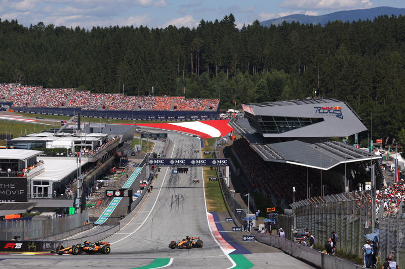 F1 AUSTRIAN GRAND PRIX - LATEST UPDATES, Time for the podium!, Oscar Piastri, who finished P2:, Lando Norris after finishing first:, Charles Leclerc, after coming home P3:, Oscar Piastri:, Lando Norris:, TOP-10 IN THE AUSTRIAN GP, Lando Norris wins the Austrian Grand Prix, Final lap, Norris' gap to Piastri now 1.7 seconds (Lap 69/70), Lando Norris is pushing (Lap 66/70), Lando Norris on team radio (Lap 62/70), Norris's gap to Piastri closing (Lap 60/70), Franco Colapinto receives penalty (Lap 58/70), Oscar Piastri pits (Lap 54/70), Lando Norris pits (Lap 53/70), Lewis Hamilton pits (Lap 51/70), Charles Leclerc pits (Lap 50/70), Piastri closing the gap (Lap 43/70), Norris in control (Lap 40/70), TOP-10 AFTER 35/70 LAPS, Tsunoda-Colapinto collide, Austrian Grand Prix, Lewis Hamilton pits (Lap 26/70), Charles Leclerc pits (Lap 26/70), Oscar Piastri pits (Lap 25/70), Piastri now leads (Lap 22/70), Piastri almost collides with Norris (Lap 20/70), George Russell pits (Lap 19/70), Norris keeping his composure (Lap 17/70), Leclerc told to lift and coast, Piastri backs off a bit (Lap 14/70), Norris and Piastri swap first place (Lap 12/70), Norris thwarting challenge of Piastri, VIDEO: Verstappen and Antonelli crash, Oscar Piastri duelling with Lando Norris (Lap 6/70), Safety car heads in, Antonelli at fault, Max Verstappen is out!, Lights out!, Formation lap No 2, George Russell on team radio:, FIA UPDATE, Carlos Sainz's car catches fire!, FIA: Aborted start!, Carlos Sainz is stuck on the start line!, A reminder of the starting grid for the Austrian GP:, Austrian Grand Prix:, Liam Lawson, who starts P6, Gabriel Bortoleto, who starts an impressive P8:, Oscar Piastri, who starts P3:, Time for the Austrian national anthem!, Karun Chandhok on Max Verstappen's P7 start:, Lando Norris, speaking this morning ahead of the race:, Driver standings heading into this weekend:, Austrian GP winner - race odds:, Bernie Ecclestone on Max Verstappen:, Lando Norris on his 'best lap of the year', Starting grid for the Austrian GP:, Lewis Hamilton reacts to ‘significant’ social media abuse F1 drivers face, F1 constructor standings after 10 races:, List of team upgrades in Austria:, What time is the Austrian GP?, Toto Wolff on a potential Russell-Verstappen line-up, Ferrari team principal Fred Vasseur to miss Austrian GP, F1 extends Austrian GP deal to 2041, Toto Wolff on a potential Russell-Verstappen line-up, Lando Norris after qualifying P1 on Saturday:, RED BULL RING - FACTS:, Ferrari boss Fred Vasseur ahead of the Austrian GP weekend:, Allocated tyre compounds in Austria:, Lewis Hamilton on Ferrari upgrades:, Verstappen teams up with different race engineer in Austria, Irish teen Alex Dunne after finishing P4 in FP1 for McLaren yesterday:, Driver standings heading into this weekend:, Carlos Sainz, after qualifying just P19:, FIA on grass fires which caused Q2 red flag:, Oscar Piastri, who qualified P3:, Confirmation of the final qualifying results from the FIA:, What time is the Austrian GP?, Lando Norris after qualifying P1:, TOP-10 IN QUALIFYING, Charles Leclerc, in P2:, Gasly spun in the final corner!, Lando Norris on pole position!, Final laps in Q3, George Russell noted for an unsafe release:, Lando Norris on provisional pole!, Q3 underway, Alex Albon out in Q2!, Cars heading out on track!, FIA UPDATE, RED FLAG, Norris quickest early on!, Leclerc quickest so far, Q2 underway!, Carlos Sainz:
