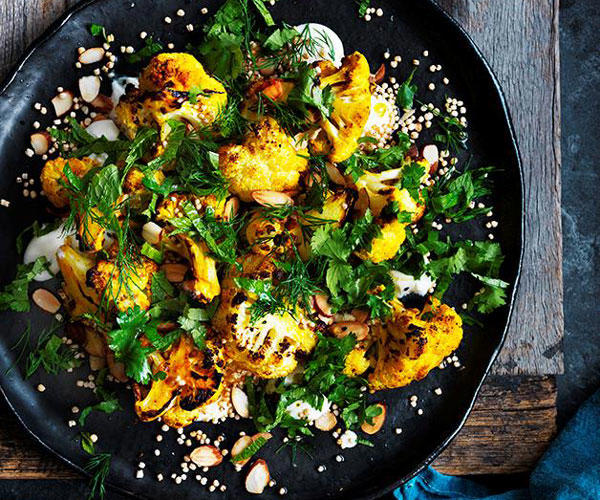 Korean cauliflower curry , Stir-fried udon noodles with mustard greens, tofu and peanut sauce , Mushroom and Fontina rigatoni , Yardbird’s mushroom rice , Carrot, fennel and feta fritters , Ricotta gnocchi with cavolo nero and pine nuts , Bitter greens, leek and Comté tart , Warm mixed bean, chickpea and mozzarella salad , Chilli and soy butter noodles with poached duck egg , Beetroot salad with feta and lentils , Berbere-spiced pumpkin with broccoli fatteh , The ultimate salad sandwich , Etta’s tamari-roasted pumpkin, sunflower and horseradish , Burrata, preserved zucchini, green olives and lovage by Dave Verheul , Red lentil soup with yoghurt and coriander , Smashed cucumber salad , Cauliflower steaks with grain salad and spiced dressing , Grilled eggplant salad with lentils and sesame yoghurt , Corn and potato quesadillas with green salsa , Roasted carrot salad, pepper sauce, olive oil and curd , Burnt beetroot carpaccio , Chickpea, quinoa and kale soup with labne , Mushroom and pine nut brown rice bowl , How to make a goat’s cheese and herb quiche , Greg Malouf’s burrata with broad bean and chickpea stew , Freekeh and shaved cauliflower salad with herb dressing , Fred’s pumpkin galette with blue cheese and thyme , Smashed beetroot, quinoa, egg and avocado salad , Chao rubing (Naxi-style fried goat’s cheese, spring onions and tomatoes) , Roasted cauliflower curry with lime and coriander , Tomato, ricotta and fregola salad , Avocado bowl with quinoa, kale and tahini lemon dressing , Peter Gilmore’s winter green salad , Red lentil fritters with green yoghurt , Rice salad with zucchini flowers, peas, beans and mint , Pea and fennel soup with parmesan garlic bread