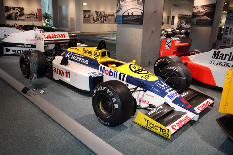 Williams FW11 (1986) Curtiss Special (1924), Honda S360 (1962), Honda S500 (1963), Honda S800 (1968), Honda N360 (1967), Honda 1300 (1969), Honda 1300 Coupe S (1970), Honda Civic (1972), Honda Civic Country estate car (1980), Honda RA272 F1 car (1965), Honda P800 Pick-Up (1966), Honda Z (1970), Honda Life Step Van (1972), Honda Electro Gyrocator (1981), Honda Ballade Sports CR-X (1983), Honda Beat (1991), Honda Insight (1999), Honda Legend (1985), Honda Dream D (1949), Honda RA series of F1 cars (1964-68), Spirit Honda 201C (1983), Williams FW09 (1984), Williams FW11 (1986), Honda Indy 500 winner (2004), Honda RA106 (2006), Honda NSX Le Mans (1995), Motorcycle racing hall
