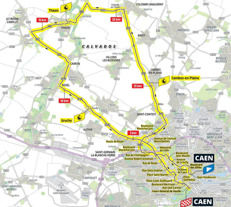 Stage 1: Lille Metropole - Lille Metropole, 185km - Flat, Stage 2: Lauwin-Planque - Bologne-sur-Mer, 212km - Hilly, Stage 3: Valenciennes - Dunkerque, 178km - Flat, Stage 4: Amiens Metropole - Rouen, 173km - Hilly, Stage 5: Caen - Caen, 33km - Individual Time Trial, Stage 6: Bayeux - Vire Normandie, 201km - Hilly, Stage 7: Saint-Malo - Mur-de-Bretagne Guerledan, 194km - Hilly, Stage 8: Saint-Meen-le-Grand - Laval Espace Mayenne, 174km - Flat, Stage 9: Chinon - Chateauroux, 170km - Flat, Stage 10: Ennezat - Le Mont-Dore Puy de Sancy, 163km - Mountain, Stage 11: Toulouse - Toulouse, 154km - Flat, Stage 12: Auch - Hautacam, 181km - Mountain finish, Stage 13: Loudenvielle - Peyragudes, 11km - Individual Time Trial, Stage 14: Pau - Luchon-Superbagneres, 183km - Mountain finish, Stage 15: Muret - Carcassonne, 169km - Hilly, Stage 16: Montpellier - Mont Ventoux, 172km - Mountain finish, Stage 17: Bollene - Valence, 161km - Flat, Stage 18: Vif - Courchevel Col de la Loze, 171km - Mountain finish, Stage 19: Albertville - La Plagne, 130km - Mountain, Stage 20: Nantua - Pontarlier, 185km - Hilly, Stage 21: Mantes-la-Ville - Paris Champs-Elysees, 120km - Flat