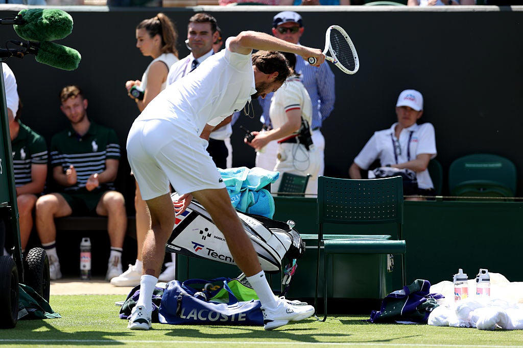 WIMBLEDON 2025 - DAY 1 LATEST UPDATES, GAME AND SECOND SET! *Jacob Fearnley 4-6, 1-6 Joao Fonseca, Jacob Fearnley 4-6, 1-5 Joao Fonseca*, Carlos Alcaraz 7-5 6-7 (5-7) 1-1 Fabio Fognini*, *Carlos Alcaraz 7-5 6-7 (5-7) 1-0 Fabio Fognini, Arthur Fery into the second round, SET! Carlos Alcaraz 7-5 6-7 (5-7) Fabio Fognini, Carlos Alcaraz 7-5 6-6 (5-6) Fabio Fognini*, BREAK! Jacob Fearnley 4-6, 0-2 Joao Fonseca*, Elsewhere at Wimbledon, *Carlos Alcaraz 7-5 6-6 (3-6) Fabio Fognini, *Carlos Alcaraz 7-5 6-6 (2-4) Fabio Fognini, Carlos Alcaraz 7-5 6-6 (1-2) Fabio Fognini*, Carlos Alcaraz 7-5 6-6 Fabio Fognini*, GAME AND FIRST SET: Jacob Fearnley 4-6 Joao Fonseca*, *Jacob Fearnley 4-5 Joao Fonseca, *Carlos Alcaraz 7-5 5-5 Fabio Fognini, Carlos Alcaraz 7-5 5-5 Fabio Fognini*, Stefanos Tsitsipas retires injured in Wimbledon first round, *Carlos Alcaraz 7-5 4-5 Fabio Fognini, Carlos Alcaraz 7-5 4-4 Fabio Fognini*, BREAK! Carlos Alcaraz 7-5 5-4 Fabio Fognini*, *Carlos Alcaraz 7-5 4-3 Fabio Fognini, Carlos Alcaraz 7-5 4-2 Fabio Fognini*, BREAK! *Carlos Alcaraz 7-5 3-2 Fabio Fognini, Carlos Alcaraz 7-5 2-2 Fabio Fognini*, *Carlos Alcaraz 7-5 1-2 Fabio Fognini, Elsewhere at Wimbledon, Carlos Alcaraz 7-5 1-1 Fabio Fognini*, *Carlos Alcaraz 7-5 0-1 Fabio Fognini, Carlos Alcaraz 7-5 0-0 Fabio Fognini*, SET! Carlos Alcaraz 7-5 Fabio Fognini, BREAK! *Carlos Alcaraz 6-5 Fabio Fognini, Daniil Medvedev is out, Carlos Alcaraz 5-5 Fabio Fognini*, Aryna Sabalenka into the second round, *Carlos Alcaraz 4-5 Fabio Fognini, Aryna Sabalenka into the second round, Carlos Alcaraz 4-4 Fabio Fognini*, *Aryna Sabalenka 6-1, 6-5 Carson Branstine, *Carlos Alcaraz 3-4 Fabio Fognini, Britwatch, *Carlos Alcaraz 3-3 Fabio Fognini, Why Wimbledon is desperate for top billing in the Alcaraz-Sinner arms race, Seeds in trouble…, *Carlos Alcaraz 2-3 Fabio Fognini, Carlos Alcaraz 2-2 Fabio Fognini*, *Carlos Alcaraz 1-2 Fabio Fognini, Carlos Alcaraz 1-1 Fabio Fognini*, *Carlos Alcaraz 0-1 Fabio Fognini, Tearful Ons Jabeur retires at Wimbledon through injury, Carlos Alcaraz 0-0 Fabio Fognini*, Carlos Alcaraz heads onto Centre Court, Oliver Tarvet gives his post match reaction, Tarvet win could take him to Centre Court, Tarvet defeats Riedi in straight sets!, Ons Jabeur explains decision to retire, BREAK! Oliver Tarvet 6-4 6-4 5-3 Leandro Riedi, 'I want to see how far I can go this week', Sonay Kartal beats Jelena Ostapenko!, Sonay Kartal 7-5, 2-6 5-1 Jelena Ostapenko*, BREAK! *Sonay Kartal 7-5, 2-6 5-0 Jelena Ostapenko, Sonay Kartal 7-5, 2-6 4-0 Jelena Ostapenko*, BREAK! *Sonay Kartal 7-5, 2-6 3-0 Jelena Ostapenko, Ons Jabeur retires!, Sonay Kartal 7-5, 2-6 1-0 Jelena Ostapenko, BREAK! *Sonay Kartal 7-5, 2-6 1-0 Jelena Ostapenko, Sonay Kartal 7-5, 2-6 Jelena Ostapenko*, Oliver Tarvet 6-4 6-4 Leandro Riedi, *Sonay Kartal 7-5, 2-5 Jelena Ostapenko, *Sonay Kartal 7-5, 1-4 Jelena Ostapenko, *Sonay Kartal 7-5, 0-3 Jelena Ostapenko, GAME AND FIRST SET: Sonay Kartal 7-5 Jelena Ostapenko*, BREAK! *Sonay Kartal 6-5 Jelena Ostapenko, First set to Oliver Tarvet, Sonay Kartal 5-5 Ostapenko*, BREAK! *Sonay Kartal 4-5 Jelena Ostapenko, Sonay Kartal 3-5 Jelena Ostapenko*, *Sonay Kartal 2-5 Jelena Ostapenko, Wimbledon - men's singles winner odds:, From San Diego to Wimbledon: meet Britain’s college hotshot Oliver Tarvet, When does play begin?, When is Carlos Alcaraz playing his first round match at Wimbledon?, Day 1 - Order of Play, Monday 30 June , How to watch Wimbledon on TV, What is the TV schedule on Monday 30 June?, Why these underdogs can stun Wimbledon’s biggest stars once again, Why Wimbledon is desperate for top billing in the Alcaraz-Sinner arms race, Jack Pinnington Jones: From carpooling with Jack Draper to reaching Wimbledon, DAY 1 ORDER OF PLAY - TOP 4 COURTS, Dan Evans admits things got desperate but sees ‘great incentive’ at Wimbledon, How much do players earn round-by-round?, When is Emma Raducanu playing?, Novak Djokovic refuses to rule out ‘last dance’ ahead of Wimbledon 2025, Carlos Alcaraz ‘super excited’ for Emma Raducanu dream team, When is Carlos Alcaraz playing?