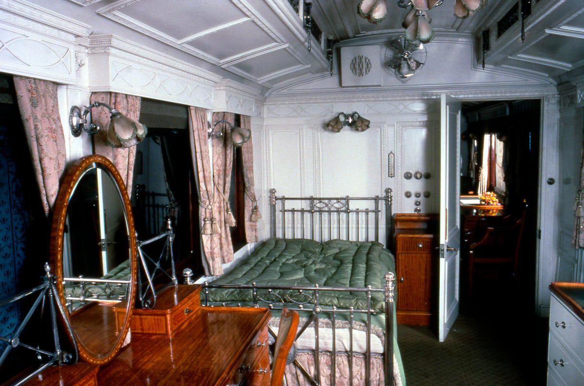 Queen Victoria became the first royal to take a train in 1842., The Royal Train was a state secret until 1946., The latest Royal Train was presented to Queen Elizabeth in 1977., It offers royal-worthy dining..., ...and a tub., It's never been the speediest. , Prince Harry has never ridden it. , It's expensive.