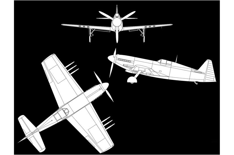 10: Martin-Baker MB3 10: Martin-Baker MB3, 9: Martin-Baker MB5, 8: Miles M.20, 7: Douglas XB-42 Mixmaster, 6: Dornier Do 335, 5: Focke-Wulf Fw 187, 6: Focke-Wulf Fw 187, 4: Polikarpov I-185, 3: Beechcraft XA-38 Grizzly, 2: Grumman F5F ‘Skyrocket’, 1: Heinkel He 100