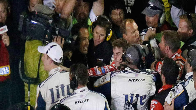 15. Joey Logano vs. Denny Hamlin – Martinsville (2019), 14. Kyle Busch vs. Kevin Harvick – Darlington (2011), 13. Brad Keselowski vs. Matt Kenseth – Charlotte (2014), 12. Tony Stewart vs. Joey Logano – Fontana (2013), 11. Ricky Rudd vs. Rusty Wallace – North Wilkesboro (1990), 10. Kyle Busch vs. Dale Earnhardt Jr. Fans – Richmond (2008), 9. Jeff Gordon vs. Brad Keselowski – Texas (2014), 8. Tony Stewart vs. Kurt Busch – Dover (2005), 7. Kyle Busch vs. Ron Hornaday – Texas Truck Race (2011), 6. Cale Yarborough vs. Donnie Allison (with Bobby Allison) – Daytona 500 (1979), 5. Jeff Gordon vs. Clint Bowyer’s Crew – Phoenix (2012), 4. Kevin Harvick vs. Greg Biffle – Bristol (2002), 3. Denny Hamlin vs. Chase Elliott Fans – Pocono (2023), 2. Kurt Busch vs. Jimmy Spencer – Michigan (2003), 1. Jeff Gordon vs. Jeff Burton – Texas (2010)