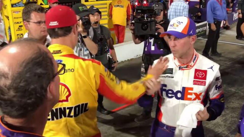 15. Joey Logano vs. Denny Hamlin – Martinsville (2019), 14. Kyle Busch vs. Kevin Harvick – Darlington (2011), 13. Brad Keselowski vs. Matt Kenseth – Charlotte (2014), 12. Tony Stewart vs. Joey Logano – Fontana (2013), 11. Ricky Rudd vs. Rusty Wallace – North Wilkesboro (1990), 10. Kyle Busch vs. Dale Earnhardt Jr. Fans – Richmond (2008), 9. Jeff Gordon vs. Brad Keselowski – Texas (2014), 8. Tony Stewart vs. Kurt Busch – Dover (2005), 7. Kyle Busch vs. Ron Hornaday – Texas Truck Race (2011), 6. Cale Yarborough vs. Donnie Allison (with Bobby Allison) – Daytona 500 (1979), 5. Jeff Gordon vs. Clint Bowyer’s Crew – Phoenix (2012), 4. Kevin Harvick vs. Greg Biffle – Bristol (2002), 3. Denny Hamlin vs. Chase Elliott Fans – Pocono (2023), 2. Kurt Busch vs. Jimmy Spencer – Michigan (2003), 1. Jeff Gordon vs. Jeff Burton – Texas (2010)