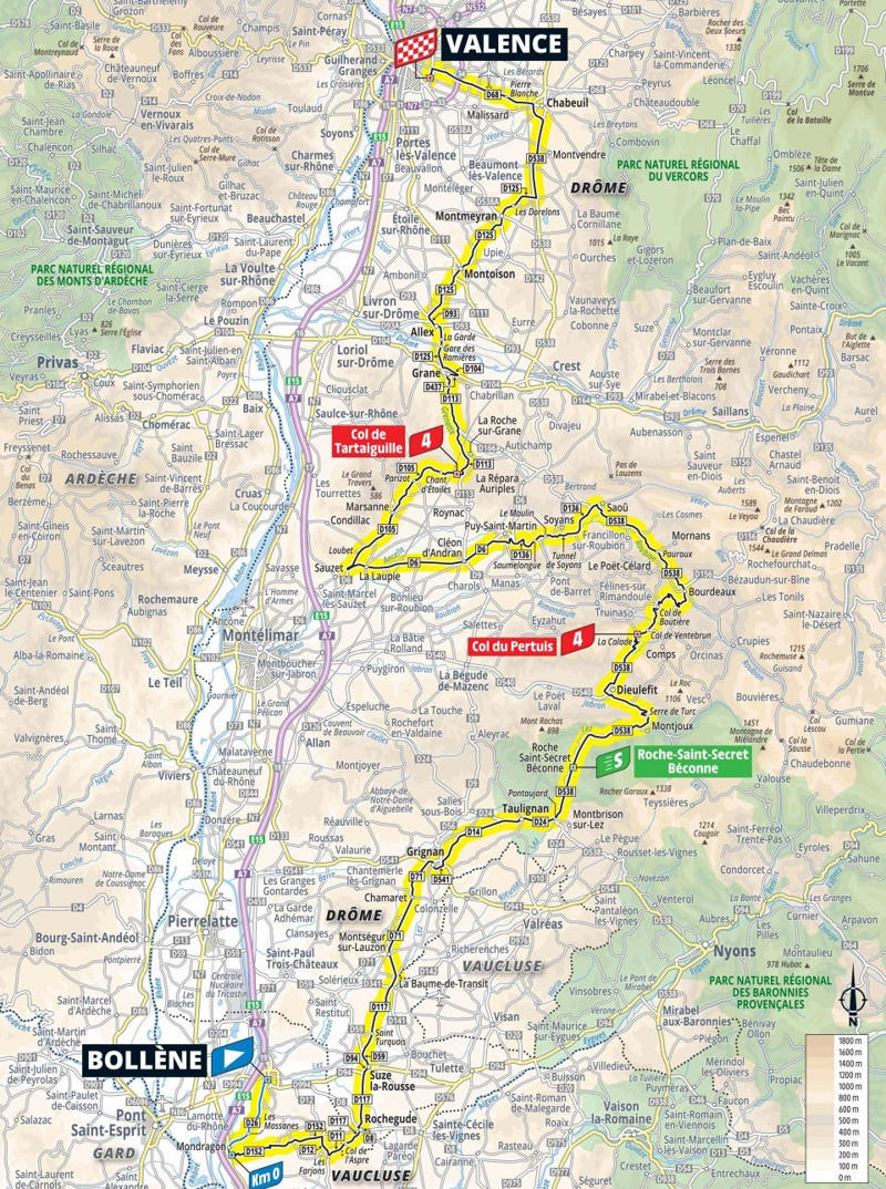 Stage 1: Lille Metropole - Lille Metropole, 185km - Flat, Stage 2: Lauwin-Planque - Bologne-sur-Mer, 212km - Hilly, Stage 3: Valenciennes - Dunkerque, 178km - Flat, Stage 4: Amiens Metropole - Rouen, 173km - Hilly, Stage 5: Caen - Caen, 33km - Individual Time Trial, Stage 6: Bayeux - Vire Normandie, 201km - Hilly, Stage 7: Saint-Malo - Mur-de-Bretagne Guerledan, 194km - Hilly, Stage 8: Saint-Meen-le-Grand - Laval Espace Mayenne, 174km - Flat, Stage 9: Chinon - Chateauroux, 170km - Flat, Stage 10: Ennezat - Le Mont-Dore Puy de Sancy, 163km - Mountain, Stage 11: Toulouse - Toulouse, 154km - Flat, Stage 12: Auch - Hautacam, 181km - Mountain finish, Stage 13: Loudenvielle - Peyragudes, 11km - Individual Time Trial, Stage 14: Pau - Luchon-Superbagneres, 183km - Mountain finish, Stage 15: Muret - Carcassonne, 169km - Hilly, Stage 16: Montpellier - Mont Ventoux, 172km - Mountain finish, Stage 17: Bollene - Valence, 161km - Flat, Stage 18: Vif - Courchevel Col de la Loze, 171km - Mountain finish, Stage 19: Albertville - La Plagne, 130km - Mountain, Stage 20: Nantua - Pontarlier, 185km - Hilly, Stage 21: Mantes-la-Ville - Paris Champs-Elysees, 120km - Flat