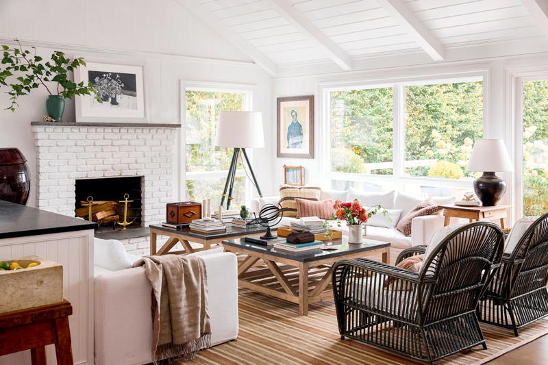 A Light-Filled Welcome, Slipcovered Seating in the Living Room, A Crisp, White Kitchen, A Light & Bright Dining Room, A High Contrast Powder Room, Natural Materials, Off-the-Shelf Meets Antiques, Estate Sale Scores, A Multi-Purpose Screened-In Porch, Dreamy Poolside Living, An Outdoor Shower
