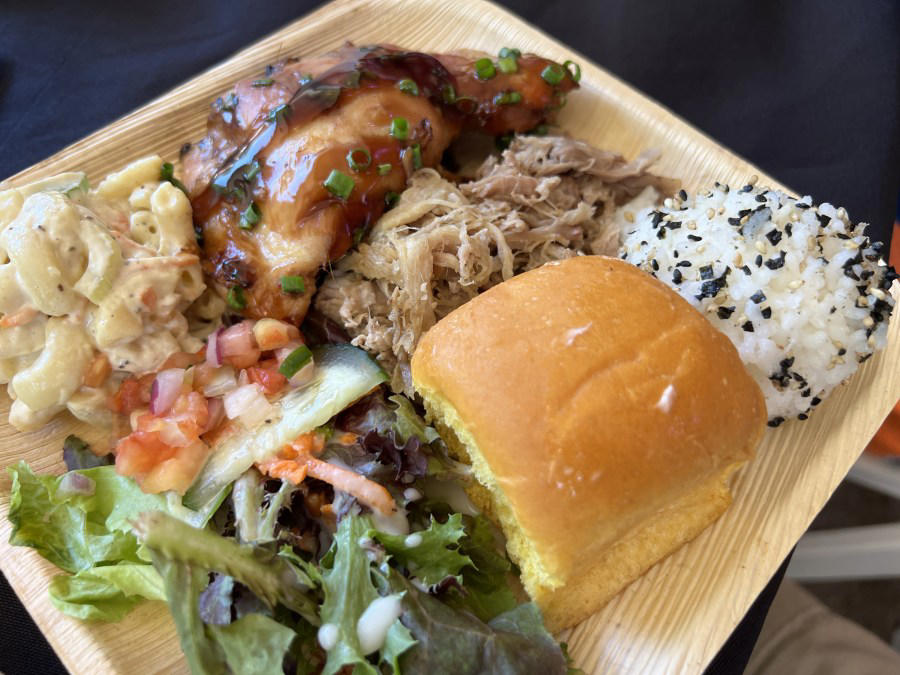 Spam musubi, Mix plate/plate lunch, Shave ice, Kalua pig, Poi and kalo, Loco moco, Butter mochi