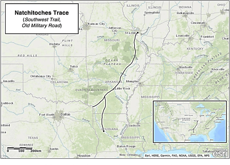 Natchitoches to Tenochtitlan, Highway 6 and U.S. 84, Natchez Trace Parkway, The Southwest Trail, Spanish territories in the New World, Longest Road in the Americas, Jefferson and Lincoln Highways in U.S. history, The Natchitoches Trace, A persistent place