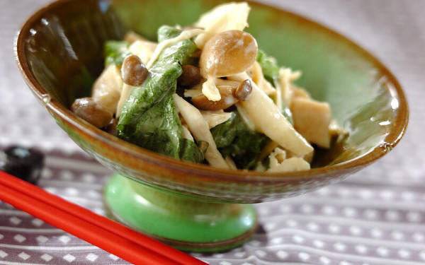 大葉のしょうゆ漬け, 大葉のニンニクじょうゆ漬け, せん切り長芋の大葉巻き, 大葉のカラシ酢みそ和え, キュウリと大葉のゴマ酢和え
