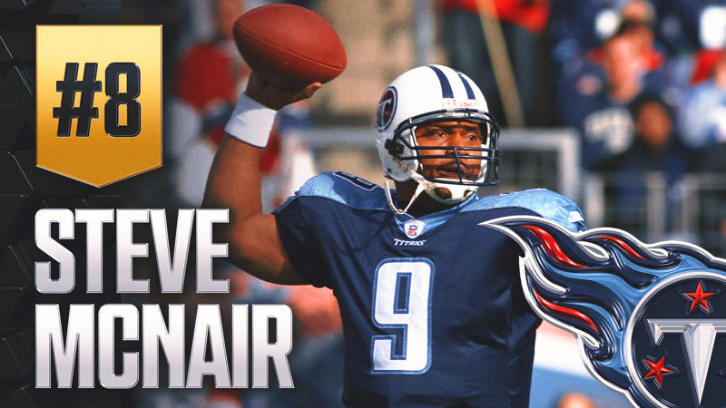 10. Donovan McNabb, 9. Dan Fouts, 8. Steve McNair, 7. Carson Palmer, 6. Warren Moon, 5. Fran Tarkenton, 4. Jim Kelly, 3. Matt Ryan, 2. Phillip Rivers, 1. Dan Marino