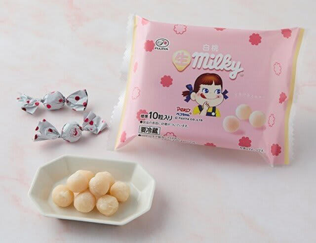 不二家 生ミルキー 白桃, 森永製菓 ハイチュウピーチ 復刻デザイン, カルビー ポテトチップス 明太チーズ味, 徳島産業 和三盆工房 冷やし蜜芋 紅はるか, とろける抹茶わらび餅