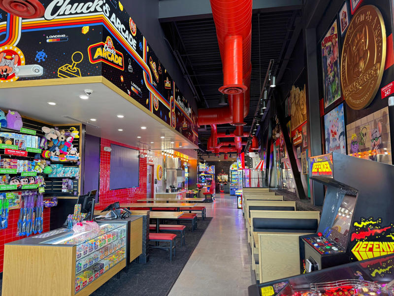 What is Chuck's Arcade?, Is Chuck's Arcade only for adults?, Does Chuck's Arcade sell food?, Do Chuck's Arcades feature animatronic bands?, Where are Chuck's Arcades located?