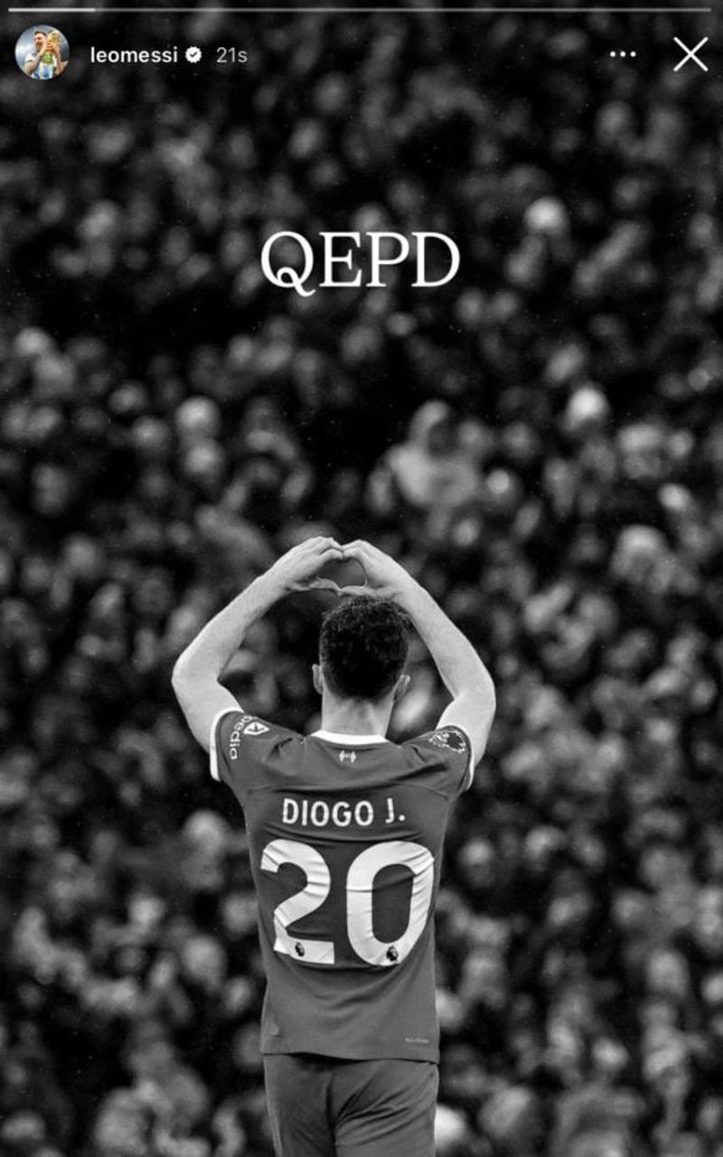 07:09 PM BST, Hughes and Edwards: ‘We feel utterly bereft’, 07:03 PM BST, Pogba posts, 06:49 PM BST, Statement from Fenway Sport Group, 06:40 PM BST, Slot: ‘The pain is so raw’, 05:55 PM BST, Bruno Fernandes posts, 04:50 PM BST, PSG pay tribute, 04:38 PM BST, Bayern do similar at training, 04:32 PM BST, Chelsea pay tribute, 04:14 PM BST, Real Madrid mark Jota’s passing, 03:44 PM BST, Messi posts on Instagram, 03:26 PM BST, More from Jota’s former team Wolves, 02:54 PM BST, Harvey Elliott pays tribute, 02:38 PM BST, Some of the messages left for Jota at Anfield, 02:31 PM BST, Dalglish: ‘Football is not important at this sad time’, 02:16 PM BST, More pictures from outside Anfield, 01:47 PM BST, The Prince and Princess of Wales pay tribute, 01:40 PM BST, More tributes flooding in, 01:37 PM BST, ‘A possible speeding incident’, 01:32 PM BST, Jota ‘will never walk alone’, 01:30 PM BST, Updates from Liverpool, 01:28 PM BST, Map showing location of crash, 01:24 PM BST, Jurgen Klopp: ‘A great friend, loving husband and father’, 01:21 PM BST, Wimbledon reacts to tragedy, 01:15 PM BST, Jamie Carragher on Jota’s death, 01:10 PM BST, Re-live Jota’s finest moments, 01:07 PM BST, Pictured: Crash site, 12:58 PM BST, Darwin Nunez: ‘There are no words of comfort’, 12:54 PM BST, What we know so far..., 12:45 PM BST, Watch: Flag raised at half mast at Anfield, 12:34 PM BST, Deputy Prime Minister visits floral tribute, 12:17 PM BST, Jota death evokes Reyes memories, 12:14 PM BST, Watch: Jota’s message to Liverpool fan, 12:05 PM BST, Watch: the last goal Jota scored for Liverpool, 12:02 PM BST, Emotional scenes at Anfield, 11:48 AM BST, Pictured: A relationship of childhood sweethearts, 11:41 AM BST, Basketball star lends voice to tributes, 11:36 AM BST, ‘Irreparable losses for Portuguese Football’, 11:30 AM BST, Statement from Prime Minister, 11:25 AM BST, Premier League clubs pay tribute, 11:20 AM BST, Ronaldo: ‘It doesn’t make sense’, 11:18 AM BST, Andre Silva with brother at Porto in 2016, 11:12 AM BST, Minute’s silence from Uefa, 11:09 AM BST, Fans already leaving tributes at Anfield, 11:04 AM BST, Pictured: Crash site, 11:01 AM BST, Former club releases statement, 10:56 AM BST, Everton and Manchester United send condolences, 10:54 AM BST, Uefa ‘deeply saddened’ by Jota’s death, 10:49 AM BST, In pictures: Jota’s wedding to childhood sweetheart, 10:47 AM BST, Jota’s ex-Wolves teammates pay tribute, 10:42 AM BST, Pictured: Jota and family celebrate Premier League title, 10:40 AM BST, Jota died ‘after Lamborghini tyre burst’, 10:28 AM BST, Liverpool FC ‘devastated’ by ‘unimaginable loss’, 10:26 AM BST, Jota married childhood sweetheart two weeks ago, 10:22 AM BST, Jota was due to report back for training, 10:16 AM BST, Carragher: ‘I am absolutely devastated’, 10:12 AM BST, Investigation ‘suggests tyre burst’