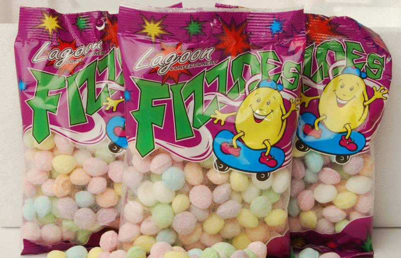 30. Fizzoes 31. Choo Choo Bar, 30. Fizzoes, 29. Push Pop, 28. Jubes, 27. Spearmint Leaves, 26. Warheads Extreme Sour, 25. JOLS, 24. Black Cats, 23. Wine Gums, 22. Minties, 21. Sherbies, 20. Cheekies, 19. Yowie, 18. Zappo, 17. Pascall Marshmallows, 16. Zombie Chews, 15. Big Red Frogs, 14. Fantales, 13. Sour Brite Crawlers, 12. Jaffas, 11. Wizz Fizz Sherbet Sachets, 10. Life Savers Fizz Stix, 9. Pineapples, 8. Red Ripperz, 7. Clinkers, 6. Sherbet bombs, 5. Freckles, 4. Strawberry Clouds, 3. Snakes Alive, 2. Musk Sticks