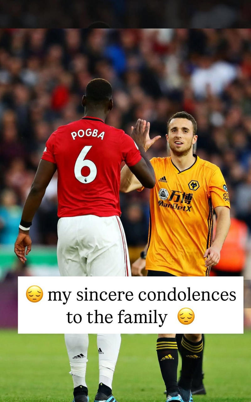 07:09 PM BST, Hughes and Edwards: ‘We feel utterly bereft’, 07:03 PM BST, Pogba posts, 06:49 PM BST, Statement from Fenway Sport Group, 06:40 PM BST, Slot: ‘The pain is so raw’, 05:55 PM BST, Bruno Fernandes posts, 04:50 PM BST, PSG pay tribute, 04:38 PM BST, Bayern do similar at training, 04:32 PM BST, Chelsea pay tribute, 04:14 PM BST, Real Madrid mark Jota’s passing, 03:44 PM BST, Messi posts on Instagram, 03:26 PM BST, More from Jota’s former team Wolves, 02:54 PM BST, Harvey Elliott pays tribute, 02:38 PM BST, Some of the messages left for Jota at Anfield, 02:31 PM BST, Dalglish: ‘Football is not important at this sad time’, 02:16 PM BST, More pictures from outside Anfield, 01:47 PM BST, The Prince and Princess of Wales pay tribute, 01:40 PM BST, More tributes flooding in, 01:37 PM BST, ‘A possible speeding incident’, 01:32 PM BST, Jota ‘will never walk alone’, 01:30 PM BST, Updates from Liverpool, 01:28 PM BST, Map showing location of crash, 01:24 PM BST, Jurgen Klopp: ‘A great friend, loving husband and father’, 01:21 PM BST, Wimbledon reacts to tragedy, 01:15 PM BST, Jamie Carragher on Jota’s death, 01:10 PM BST, Re-live Jota’s finest moments, 01:07 PM BST, Pictured: Crash site, 12:58 PM BST, Darwin Nunez: ‘There are no words of comfort’, 12:54 PM BST, What we know so far..., 12:45 PM BST, Watch: Flag raised at half mast at Anfield, 12:34 PM BST, Deputy Prime Minister visits floral tribute, 12:17 PM BST, Jota death evokes Reyes memories, 12:14 PM BST, Watch: Jota’s message to Liverpool fan, 12:05 PM BST, Watch: the last goal Jota scored for Liverpool, 12:02 PM BST, Emotional scenes at Anfield, 11:48 AM BST, Pictured: A relationship of childhood sweethearts, 11:41 AM BST, Basketball star lends voice to tributes, 11:36 AM BST, ‘Irreparable losses for Portuguese Football’, 11:30 AM BST, Statement from Prime Minister, 11:25 AM BST, Premier League clubs pay tribute, 11:20 AM BST, Ronaldo: ‘It doesn’t make sense’, 11:18 AM BST, Andre Silva with brother at Porto in 2016, 11:12 AM BST, Minute’s silence from Uefa, 11:09 AM BST, Fans already leaving tributes at Anfield, 11:04 AM BST, Pictured: Crash site, 11:01 AM BST, Former club releases statement, 10:56 AM BST, Everton and Manchester United send condolences, 10:54 AM BST, Uefa ‘deeply saddened’ by Jota’s death, 10:49 AM BST, In pictures: Jota’s wedding to childhood sweetheart, 10:47 AM BST, Jota’s ex-Wolves teammates pay tribute, 10:42 AM BST, Pictured: Jota and family celebrate Premier League title, 10:40 AM BST, Jota died ‘after Lamborghini tyre burst’, 10:28 AM BST, Liverpool FC ‘devastated’ by ‘unimaginable loss’, 10:26 AM BST, Jota married childhood sweetheart two weeks ago, 10:22 AM BST, Jota was due to report back for training, 10:16 AM BST, Carragher: ‘I am absolutely devastated’, 10:12 AM BST, Investigation ‘suggests tyre burst’