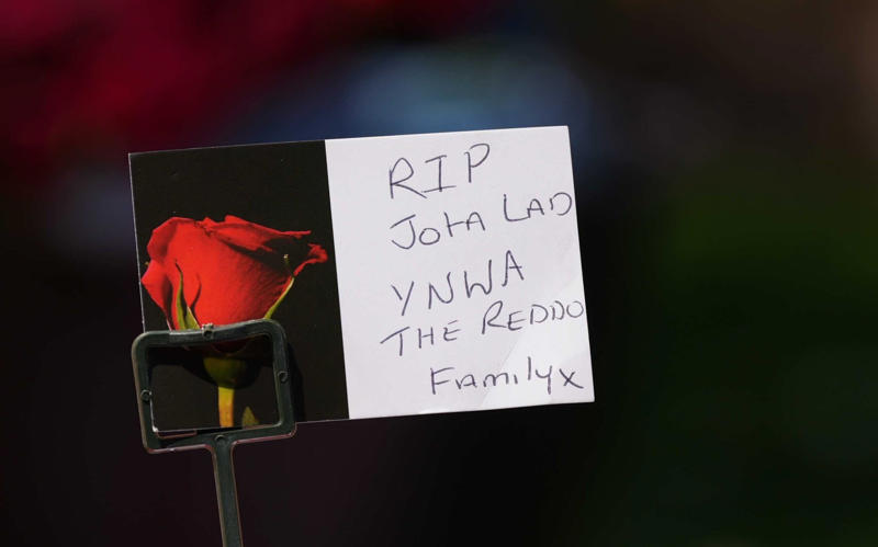 07:09 PM BST, Hughes and Edwards: ‘We feel utterly bereft’, 07:03 PM BST, Pogba posts, 06:49 PM BST, Statement from Fenway Sport Group, 06:40 PM BST, Slot: ‘The pain is so raw’, 05:55 PM BST, Bruno Fernandes posts, 04:50 PM BST, PSG pay tribute, 04:38 PM BST, Bayern do similar at training, 04:32 PM BST, Chelsea pay tribute, 04:14 PM BST, Real Madrid mark Jota’s passing, 03:44 PM BST, Messi posts on Instagram, 03:26 PM BST, More from Jota’s former team Wolves, 02:54 PM BST, Harvey Elliott pays tribute, 02:38 PM BST, Some of the messages left for Jota at Anfield, 02:31 PM BST, Dalglish: ‘Football is not important at this sad time’, 02:16 PM BST, More pictures from outside Anfield, 01:47 PM BST, The Prince and Princess of Wales pay tribute, 01:40 PM BST, More tributes flooding in, 01:37 PM BST, ‘A possible speeding incident’, 01:32 PM BST, Jota ‘will never walk alone’, 01:30 PM BST, Updates from Liverpool, 01:28 PM BST, Map showing location of crash, 01:24 PM BST, Jurgen Klopp: ‘A great friend, loving husband and father’, 01:21 PM BST, Wimbledon reacts to tragedy, 01:15 PM BST, Jamie Carragher on Jota’s death, 01:10 PM BST, Re-live Jota’s finest moments, 01:07 PM BST, Pictured: Crash site, 12:58 PM BST, Darwin Nunez: ‘There are no words of comfort’, 12:54 PM BST, What we know so far..., 12:45 PM BST, Watch: Flag raised at half mast at Anfield, 12:34 PM BST, Deputy Prime Minister visits floral tribute, 12:17 PM BST, Jota death evokes Reyes memories, 12:14 PM BST, Watch: Jota’s message to Liverpool fan, 12:05 PM BST, Watch: the last goal Jota scored for Liverpool, 12:02 PM BST, Emotional scenes at Anfield, 11:48 AM BST, Pictured: A relationship of childhood sweethearts, 11:41 AM BST, Basketball star lends voice to tributes, 11:36 AM BST, ‘Irreparable losses for Portuguese Football’, 11:30 AM BST, Statement from Prime Minister, 11:25 AM BST, Premier League clubs pay tribute, 11:20 AM BST, Ronaldo: ‘It doesn’t make sense’, 11:18 AM BST, Andre Silva with brother at Porto in 2016, 11:12 AM BST, Minute’s silence from Uefa, 11:09 AM BST, Fans already leaving tributes at Anfield, 11:04 AM BST, Pictured: Crash site, 11:01 AM BST, Former club releases statement, 10:56 AM BST, Everton and Manchester United send condolences, 10:54 AM BST, Uefa ‘deeply saddened’ by Jota’s death, 10:49 AM BST, In pictures: Jota’s wedding to childhood sweetheart, 10:47 AM BST, Jota’s ex-Wolves teammates pay tribute, 10:42 AM BST, Pictured: Jota and family celebrate Premier League title, 10:40 AM BST, Jota died ‘after Lamborghini tyre burst’, 10:28 AM BST, Liverpool FC ‘devastated’ by ‘unimaginable loss’, 10:26 AM BST, Jota married childhood sweetheart two weeks ago, 10:22 AM BST, Jota was due to report back for training, 10:16 AM BST, Carragher: ‘I am absolutely devastated’, 10:12 AM BST, Investigation ‘suggests tyre burst’