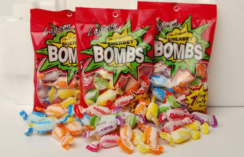 6. Sherbet bombs 31. Choo Choo Bar, 30. Fizzoes, 29. Push Pop, 28. Jubes, 27. Spearmint Leaves, 26. Warheads Extreme Sour, 25. JOLS, 24. Black Cats, 23. Wine Gums, 22. Minties, 21. Sherbies, 20. Cheekies, 19. Yowie, 18. Zappo, 17. Pascall Marshmallows, 16. Zombie Chews, 15. Big Red Frogs, 14. Fantales, 13. Sour Brite Crawlers, 12. Jaffas, 11. Wizz Fizz Sherbet Sachets, 10. Life Savers Fizz Stix, 9. Pineapples, 8. Red Ripperz, 7. Clinkers, 6. Sherbet bombs, 5. Freckles, 4. Strawberry Clouds, 3. Snakes Alive, 2. Musk Sticks