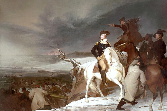“God Bless America” (1918), by Irving Berlin, “The Declaration of Independence, July 4, 1776” (1786-1820), by John Trumbull, “Passage of the Delaware” (1819), by Thomas Sully, “The Union: Concert Paraphrase on National Airs” (1862), by Louis Moreau Gottschalk, “The Stars and Stripes Forever” (1896), by John Philip Sousa, “The Fourth of July, 1916” (1916), by Childe Hassam, “The Star-Spangled Banner” (1814), by Francis Scott Key, “Equestrian Statue of George Washington” (1856), by Henry Kirke Brown, “Paul Revere’s Ride” (1860), by Henry Wadsworth Longfellow, “Flag” (1954-55), by Jasper Johns