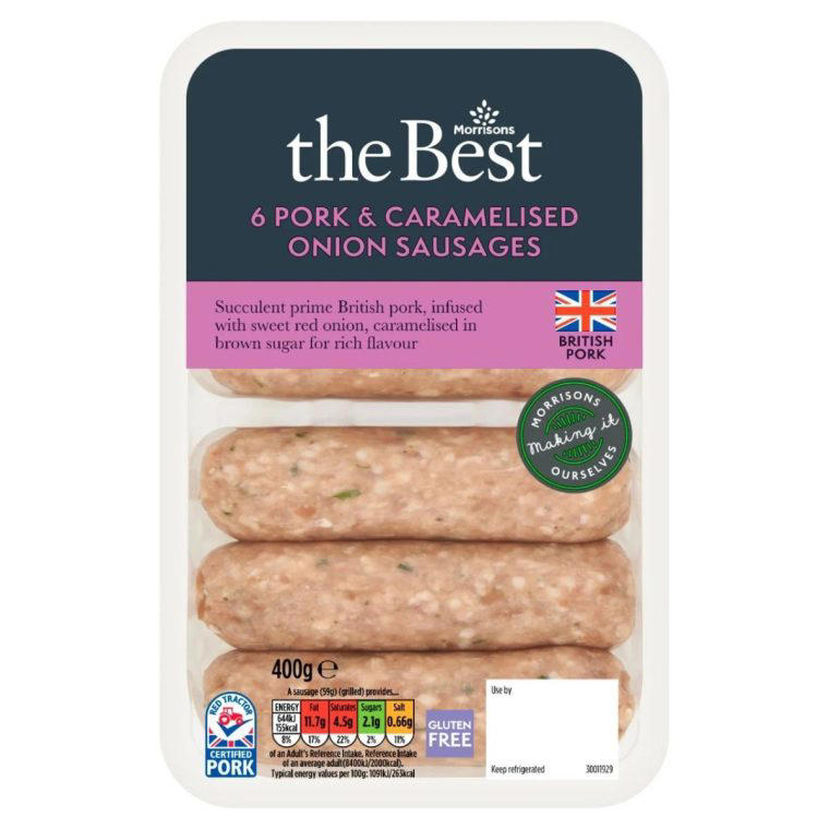 1. Tesco Finest 4 Signature Pork Sausages, £4, 2. Sainsbury’s Taste the Difference 6 Pork Sausages, £3, 3. Morrison’s The Best 6 Thick Cumberland Sausages, £3.25, 4. Aldi Specially Selected 6 Classic Pork Sausages, £2.49, 5. Essential Waitrose 8 British Pork Sausages, £2.15, 6. No. 1 Waitrose British Free Range 6 Pork Sausages, £4.75, 7. Waitrose Summer 6 Pork Sausages, £4, 8. Waitrose Duchy Organic 6 Free Range British Pork Sausages, £5.35, 9. Heck 97% 6 Pork Sausages, ASDA, £3.18, 10. Morrison’s The Best 6 Pork & Caramelised Onion Sausages, £3.25, 11. Finnebrogue Naked 6 Pork Sausages, Ocado, £3.50, 12. Tesco Finest 10 Pork Sausages, £4.15
