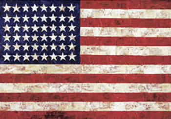 “God Bless America” (1918), by Irving Berlin, “The Declaration of Independence, July 4, 1776” (1786-1820), by John Trumbull, “Passage of the Delaware” (1819), by Thomas Sully, “The Union: Concert Paraphrase on National Airs” (1862), by Louis Moreau Gottschalk, “The Stars and Stripes Forever” (1896), by John Philip Sousa, “The Fourth of July, 1916” (1916), by Childe Hassam, “The Star-Spangled Banner” (1814), by Francis Scott Key, “Equestrian Statue of George Washington” (1856), by Henry Kirke Brown, “Paul Revere’s Ride” (1860), by Henry Wadsworth Longfellow, “Flag” (1954-55), by Jasper Johns