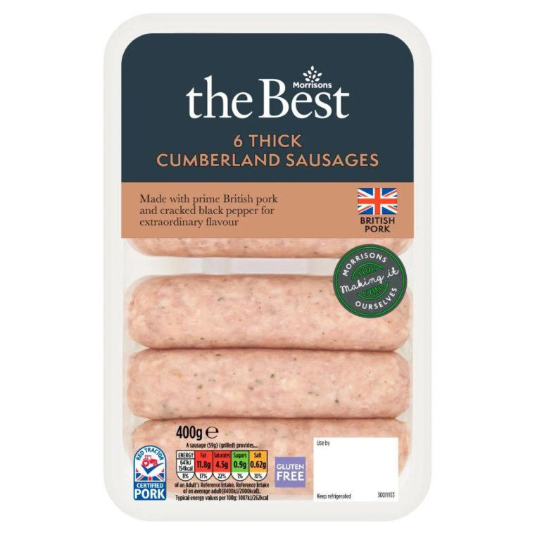1. Tesco Finest 4 Signature Pork Sausages, £4, 2. Sainsbury’s Taste the Difference 6 Pork Sausages, £3, 3. Morrison’s The Best 6 Thick Cumberland Sausages, £3.25, 4. Aldi Specially Selected 6 Classic Pork Sausages, £2.49, 5. Essential Waitrose 8 British Pork Sausages, £2.15, 6. No. 1 Waitrose British Free Range 6 Pork Sausages, £4.75, 7. Waitrose Summer 6 Pork Sausages, £4, 8. Waitrose Duchy Organic 6 Free Range British Pork Sausages, £5.35, 9. Heck 97% 6 Pork Sausages, ASDA, £3.18, 10. Morrison’s The Best 6 Pork &amp; Caramelised Onion Sausages, £3.25, 11. Finnebrogue Naked 6 Pork Sausages, Ocado, £3.50, 12. Tesco Finest 10 Pork Sausages, £4.15
