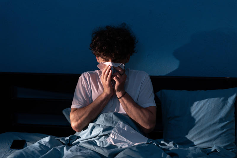 How to stop allergy symptoms and get a good night's sleep Sleeping position, Dust and mold, Humidifiers, Sleeping with a pet nearby, Indoor pollen, Symptoms can make it difficult, Dust or mold in the bedroom, Use HEPA purifiers, Close your windows, Allergy medications, Time of day that allergies peak