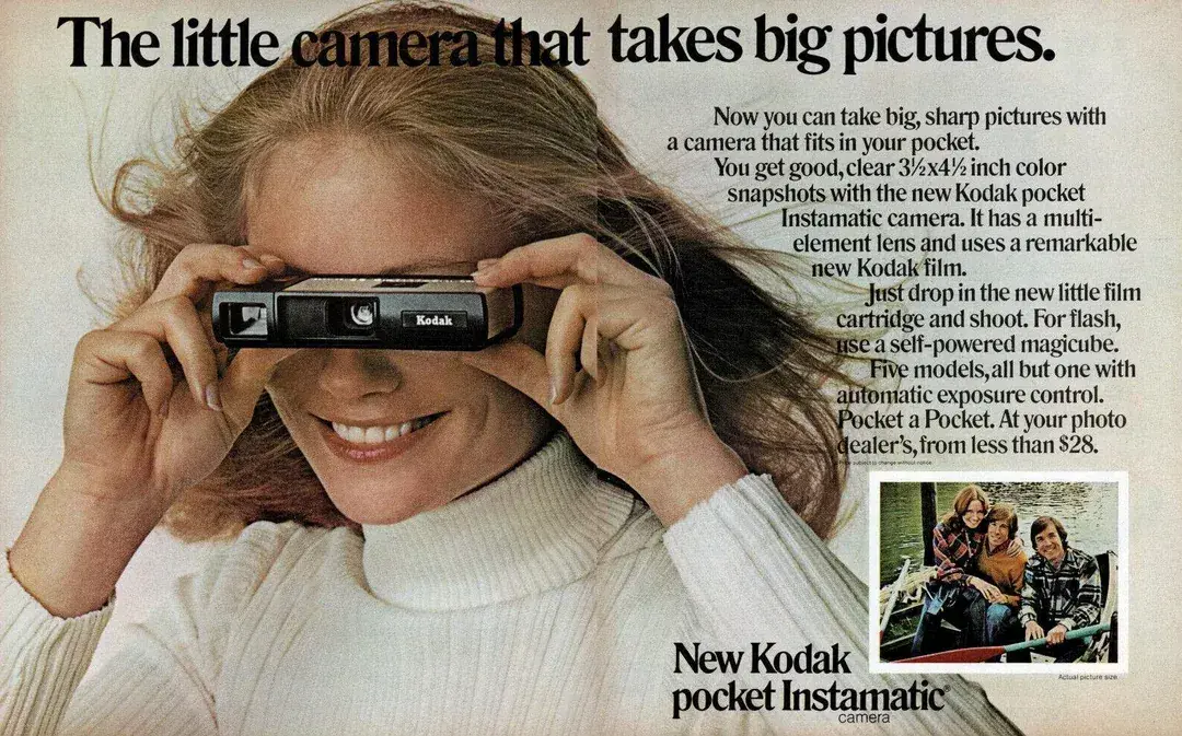 13. The Kodak Pocket Instamatic 110 1. Coleco Telstar, 2. The Bell Picturephone, 3. The Magnavox Odyssey, 4. The Sony Walkman, 5. The Eight-Track Tape Player, 6. The Clapper, 7. Mattel Electronic Football, 8. The Clairol Pretty Power Hair Dryer, 9. The Speak & Spell, 10. The HP-35, 11. The Pulsar Time Computer, 12. The Laserdisc, 13. The Kodak Pocket Instamatic 110, 14. The Atari Pong Console, 15. The VHS Recorder, 16. The CB Radio, 17. Betamax, 18. The Sebring-Vanguard City Car, 19. The Atari 2600