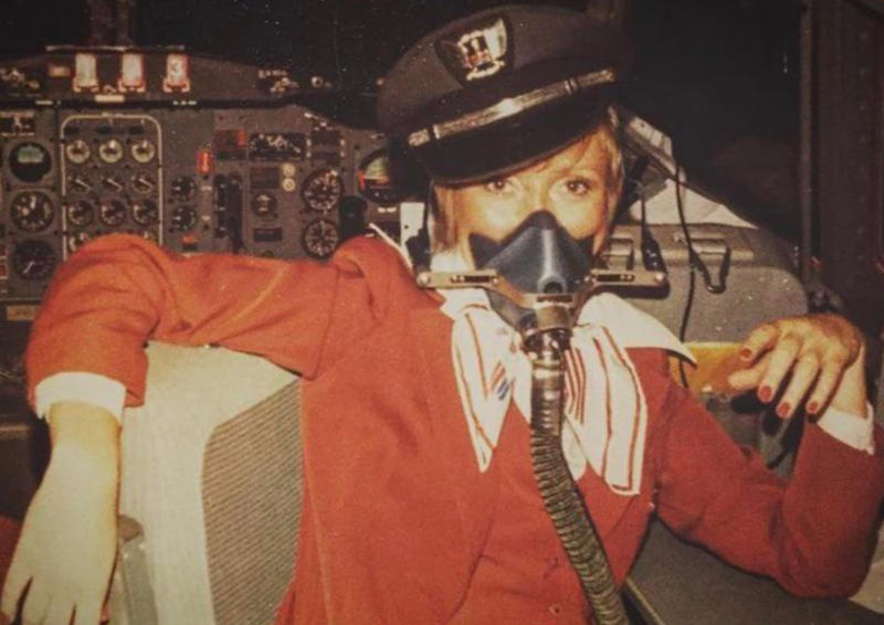 “My flight attendant mom getting some oxygen for her hangover (70s).” “My dad, probably 1970s. This is my favourite photo of him.”, “Pacific Southwest Airlines Stewardesses from the 70’s.”, “Economy class flying in 1970.”, “70’s Vintage Airline Stewardess.”, “Iran Air flight attendants in the 1970s.”, “First class on a United flight, 1970.”, An American Airlines advertisement from 1971., “Led Zeppelin (Early 1970s).”, “Chilling and smoking mid-air in the 70s.”, “Southwest Airlines Flight Attendant, Late 70s.”, “Elvis Presley & Linda Thompson boarding a plane mid 70’s.”, “My flight attendant mom getting some oxygen for her hangover (70s).”, “Economy seating on Pan Am in the 70s.”, “These Vintage Photos of flight Stewardesses 70’s.”