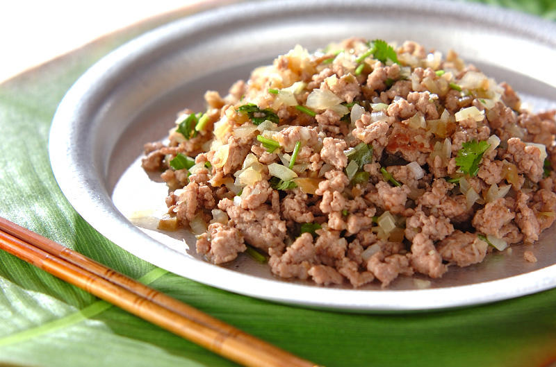 ナスとひき肉のエスニック炒め, エスニックモヤシオムレツ, ナスとひき肉のエスニック混ぜご飯, 春雨のエスニック丼, トマトエスニックうどん