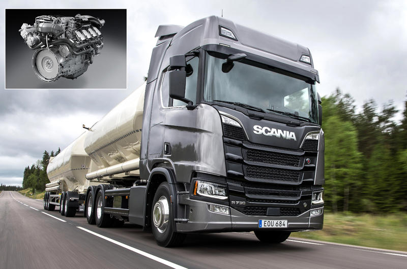 Scania 730 S: 16.4 litres Bugatti Tourbillon: 8.3 litres, Dodge Viper: 8.4 litres, Bugatti Royale: 12.7 litres, Weineck Cobra: 12.8 litres, Pierce-Arrow Model 66 and Peerless Model 60: 13.5 litres, Cadillac Sixteen: 13.6 liters, Scania 730 S: 16.4 litres, Godfather: 16.5 litres, Christie: 19.9 litres, Blitzen Benz: 21.5 litres, Sunbeam 1000hp: 22.4 litres x 2, Golden Arrow: 23.9 litres, Babs: 27.0 litres, Fiat S76: 28.3 litres, Bluebird: 37.0 litres, Packard-Bentley (‘Mavis’): 41.8 litres, Brutus: 46.9 litres, Caterpillar 797F: 106 litres