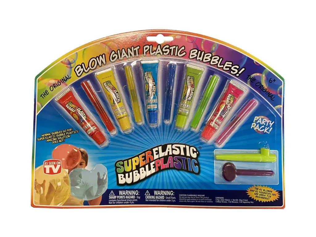 1. Clackers, 2. Big Wheels, 3. Easy-Bake Oven, 4. Lawn Darts (Jarts), 5. Super Elastic Bubble Plastic, 6. Creepy Crawlers, 7. Rock ’Em Sock ’Em Robots, 8. Slime, 9. Skateboards, 10. Stretch Armstrong, 11. Water Wiggle, 12. BB Guns, 13. Pet Rock