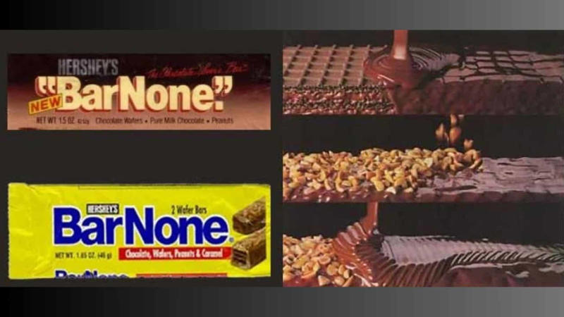 Hershey's Bar None, Marathon Bar, Wonka Bar, Mr. Bones Puzzle Candy, Bonkers!, Reggie! Chocolate Bar, Astronauts, Astro Pops, Gold Mine Nugget Bubble Gum, Life Savers Swirled Lollipops, Candy Cigarettes, Sweet Memories