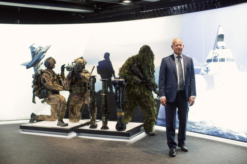 15. SAAB AB, Sweden, 14. Leonardo, Italy, 13. Bharat Electronics, India, 12. Kongsberg Gruppen, Norway, 11. Hindustan Aeronautics, India, 10. L3Harris Technologies, US, 9. Thales, France, 8. Northrop Grumman, US, 7. General Dynamics, US, 6. BAE Systems, UK, 5. Rheinmetall, Germany, 4. Lockheed Martin, US, 3. Safran, France, 2. Honeywell, US, 1. RTX, US