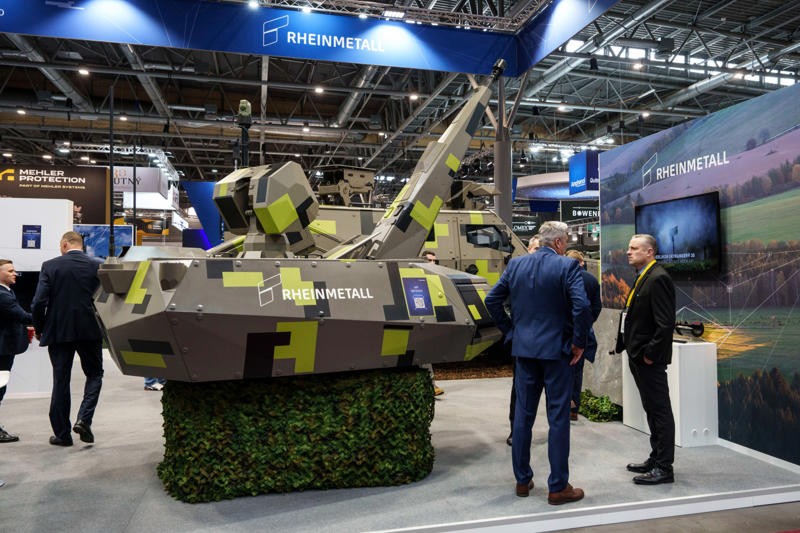 15. SAAB AB, Sweden, 14. Leonardo, Italy, 13. Bharat Electronics, India, 12. Kongsberg Gruppen, Norway, 11. Hindustan Aeronautics, India, 10. L3Harris Technologies, US, 9. Thales, France, 8. Northrop Grumman, US, 7. General Dynamics, US, 6. BAE Systems, UK, 5. Rheinmetall, Germany, 4. Lockheed Martin, US, 3. Safran, France, 2. Honeywell, US, 1. RTX, US