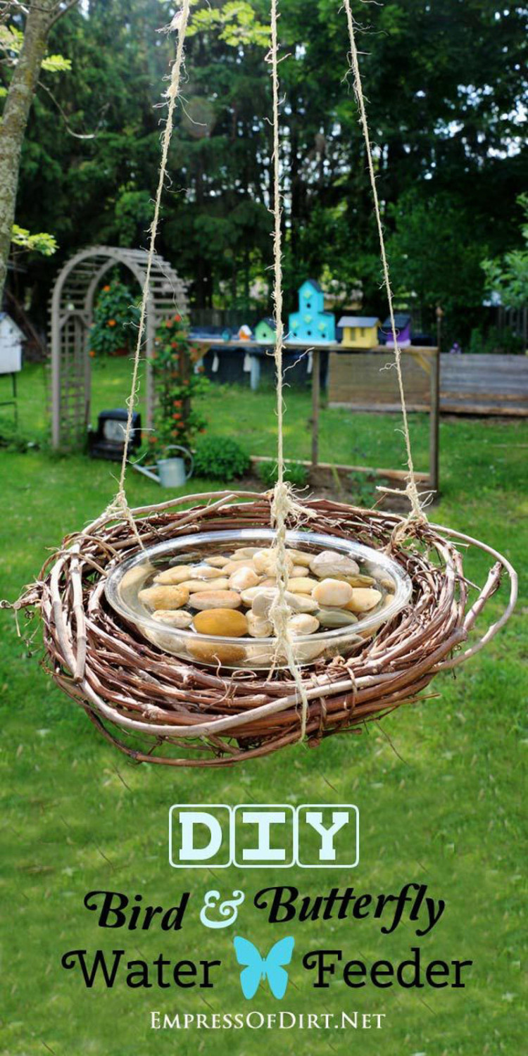 12) Bird and Butterfly Water Feeder 9) Soda Bottle Bird Feeder, 10) Tea Cup Bird Feeder, 11) Tea Cup Candle Sconce Bird Feeder, 12) Bird and Butterfly Water Feeder, 14) Acorn Bird Feeder, 15) Pine Cone Bird Feeders, 16) Glass Shade Bird Feeder