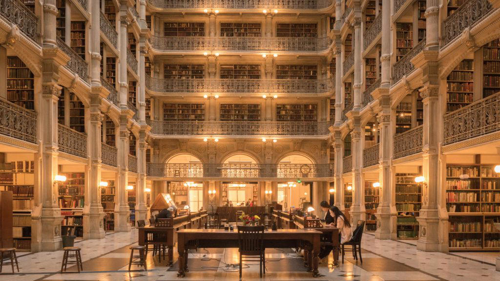 23. George Peabody Library in Baltimore, Maryland, United States 1. Baroque Austrian National Library, Vienna, 2. The Morgan Library & Museum in New York, New York, United States, 3. Bodleian Library in Oxford, U.K., 4. The Library of the Monastery of San Lorenzo de El Escorial, Spain, 5. Royal Portuguese Cabinet of Reading in Rio de Janeiro, Brazil, 6. Admont Abbey Library in Admont, Austria, 7. Bibliotheca Alexandrina in Alexandria, Egypt, 8. Stuttgart City Library in Stuttgart, Germany, 9. Klementinum National Library in Prague, Czech Republic, 10. Starfield Library in Seoul, South Korea, 11. Abbey Library of St. Gall in St. Gallen, Switzerland, 12. The Stephen A. Schwarzman Building of the New York Public Library, 13. Biblioteca do Convento de Mafra em Mafra, Portugal, 14. Piccolomini Library in Siena, Italy, 15. Seattle Central Library in Seattle, Washington, 16. Ateneo Grand Splendid in Buenos Aires, Argentina, 17. The Tianjin Binhai Library in Tianjin, China, 18. Library of Parliament in Ottawa, Canada, 19. State Library of South Australia in Adelaide, Australia, 20. Trinity College Library in Ireland, Dublin, 21. Wiblingen Monastery Library in Ulm, Germany, 22. Tama Art University Library in Tokyo, Japan, 23. George Peabody Library in Baltimore, Maryland, United States, 24. Beitou Public Library in Taipei, Taiwan, 25. Biblioteca Vasconcelos in Mexico City, Mexico