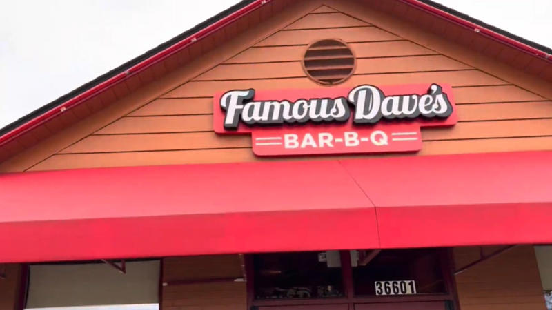 2. Famous Dave's 1. Dickey's Barbecue Pit, 2. Famous Dave's, 3. Smokey Bones Bar & Fire Grill, 4. Sonny's BBQ, 5. Tony Roma's, 6. Sticky Fingers, 7. Shane's Rib Shack, 8. Grady's BBQ, 9. Damon's Grill & Sports Bar, 10. Bandana's Bar-B-Q, 1. Rudy's Country Store And Bar-B-Q, 2. Mission BBQ, 3. 4 Rivers Smokehouse, 4. Jim 'N Nick's Community Bar-B-Q, 5. Moe's Original BBQ, 6. Dinosaur Bar-B-Que, 7. Full Moon Bar-B-Que, 8. Martin's Bar-B-Que Joint, 9. Billy Sims BBQ, 10. Mighty Quinn's BBQ