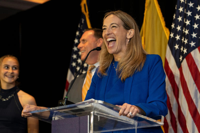 Mikie Sherrill gives speech after primary victory Jack Ciattarelli speaks to supporters in Holmdel, Rep. Mikie Sherrill at editorial board meeting, Jack Ciattarelli addresses supporters in Holmdel, Jack Ciattarelli greets supporters in Holmdel, Mikie Sherrill discusses affordable housing, Virginia E. Haines takes oath with Ciattarelli, Mikie Sherrill celebrates Democratic primary win, Mikie Sherrill gives speech after primary victory