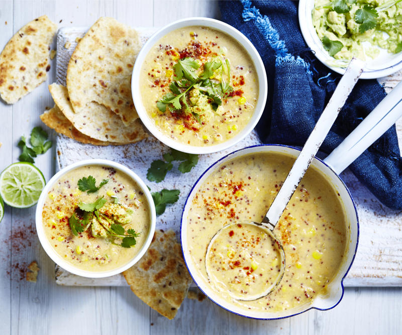 Can I freeze these soups?, Vegetable soup recipes to try,          Quick &amp; easy minestrone &amp; ravioli soup      ,          Quick &amp; easy potato soup with cheddar toasts      ,          Traditional Italian minestrone soup      ,          Smoky mushroom soup with garlic labne      ,          Indian-spiced red lentil and pumpkin soup      ,          Slow cooker curried lentil and tomato soup      ,          Potato and pea soup with pesto, ricotta cream and crispy croutons      ,          Slow-cooker coconut pumpkin soup      ,          Tuscan tomato bread soup      ,          Speedy tofu laksa      ,          Mushroom hot &amp; sour soup      ,          Broccoli and kale soup with lemon creme fraiche      ,          Roasted tomato soup with broccoli pesto      ,          Cauliflower cream soup with mushrooms      ,          Barley and vegetable soup with crunchy seeds      ,          Sweet corn soup with ginger      ,          Spinach, rocket &amp; pea soup with brie croûtes      ,          Spiced lentil and roasted kumara soup      ,          Tomato and fennel soup      ,          Spiced carrot soup with smoked almonds      ,          Cauliflower and parsnip soup      ,          Cream of celeriac soup      ,          Creamy sweet potato and fennel soup with parmesan wafers      ,          Ratatouille soup with pistou      ,          Moroccan vegetable soup with harissa      ,          Spiced pumpkin soup with cinnamon cream      ,          Potato soup with capsicum &amp; almonds      , What to serve with these vegetable soups, More vegetarian comfort meals