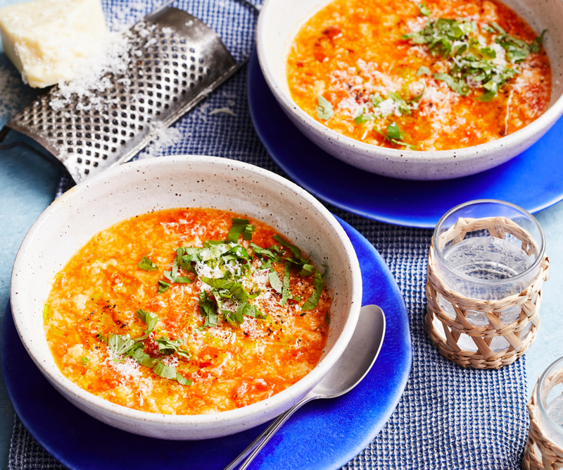 Can I freeze these soups?, Vegetable soup recipes to try,          Quick &amp; easy minestrone &amp; ravioli soup      ,          Quick &amp; easy potato soup with cheddar toasts      ,          Traditional Italian minestrone soup      ,          Smoky mushroom soup with garlic labne      ,          Indian-spiced red lentil and pumpkin soup      ,          Slow cooker curried lentil and tomato soup      ,          Potato and pea soup with pesto, ricotta cream and crispy croutons      ,          Slow-cooker coconut pumpkin soup      ,          Tuscan tomato bread soup      ,          Speedy tofu laksa      ,          Mushroom hot &amp; sour soup      ,          Broccoli and kale soup with lemon creme fraiche      ,          Roasted tomato soup with broccoli pesto      ,          Cauliflower cream soup with mushrooms      ,          Barley and vegetable soup with crunchy seeds      ,          Sweet corn soup with ginger      ,          Spinach, rocket &amp; pea soup with brie croûtes      ,          Spiced lentil and roasted kumara soup      ,          Tomato and fennel soup      ,          Spiced carrot soup with smoked almonds      ,          Cauliflower and parsnip soup      ,          Cream of celeriac soup      ,          Creamy sweet potato and fennel soup with parmesan wafers      ,          Ratatouille soup with pistou      ,          Moroccan vegetable soup with harissa      ,          Spiced pumpkin soup with cinnamon cream      ,          Potato soup with capsicum &amp; almonds      , What to serve with these vegetable soups, More vegetarian comfort meals