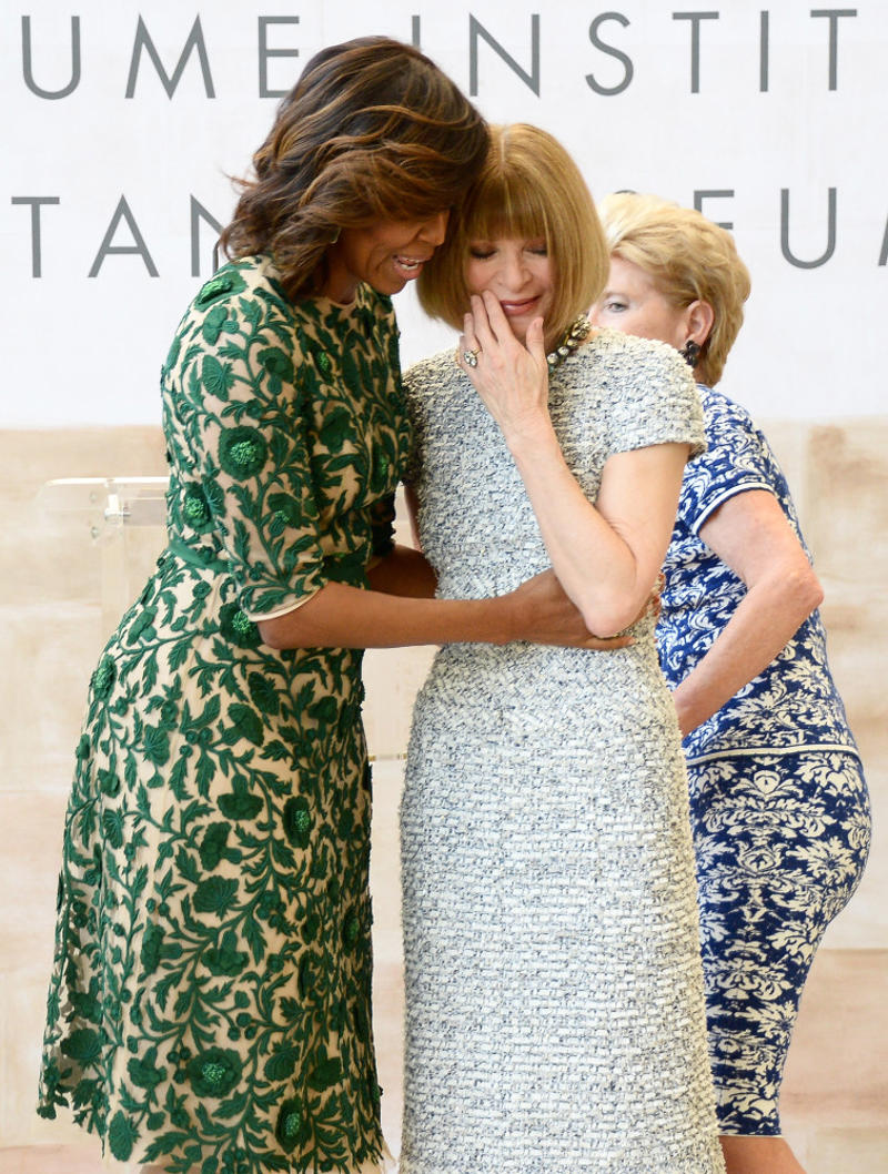 And she’s a big fan of Michelle Obama "Nuclear Wintour", The big sunglasses, Before Vogue, Her first Vogue cover broke the norm, She has three siblings, The Met Gala, One of the highest pop culture honors, The Dame is punctual, The immaculate bob cut, Her first marriage, First child, A 20-year love affair, And she’s a big fan of Michelle Obama, They go way back, The morning routine you'd expect, A soft spot for Federer, Want her to hire you?, 'The Devil Wears Prada' (2006), Prada power lunch, The occupational hazard of loving fur, Her favorite literary fashion icon