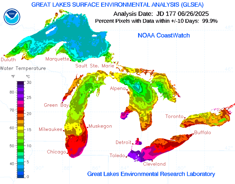 What's the temperature of Lake Erie?, What's the temperature of Lake Huron?, What's the temperature of Lake Ontario?, What's the temperature of Lake Michigan?, What's the temperature of Lake Superior?, When will it be warm enough to swim in Great Lakes?, What happens when you swim in lakes when it's too cold?
