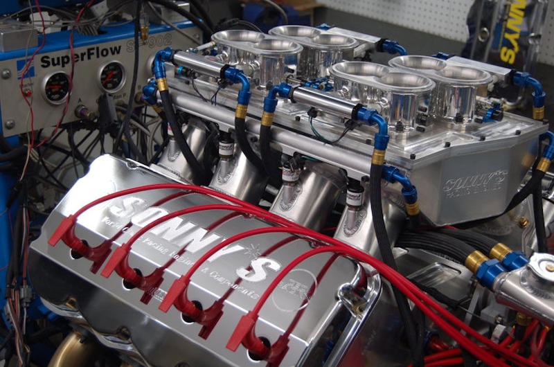 Bugatti Tourbillon: 8.3 litres, Dodge Viper: 8.4 litres, Bugatti Royale: 12.7 litres, Weineck Cobra: 12.8 litres, Pierce-Arrow Model 66 and Peerless Model 60: 13.5 litres, Cadillac Sixteen: 13.6 liters, Scania 730 S: 16.4 litres, Godfather: 16.5 litres, Christie: 19.9 litres, Blitzen Benz: 21.5 litres, Sunbeam 1000hp: 22.4 litres x 2, Golden Arrow: 23.9 litres, Babs: 27.0 litres, Fiat S76: 28.3 litres, Bluebird: 37.0 litres, Packard-Bentley (‘Mavis’): 41.8 litres, Brutus: 46.9 litres, Caterpillar 797F: 106 litres