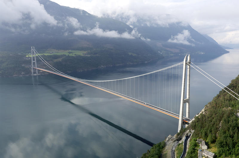 18: Hardanger Bridge, Norway – 1310 metres (4297ft, 0.81 miles) 20: Golden Gate Bridge, USA – 1280 metres (4199ft, 0.8 miles), 19: Verrazzano-Narrows Bridge, USA – 1298 metres (4258ft, 0.8 miles), 18: Hardanger Bridge, Norway – 1310 metres (4297ft, 0.81 miles), 17: Tsing Ma Bridge, Hong Kong – 1377 metres (4517ft, 0.86 miles), 16: Jiangyin Bridge, China – 1385 metres (4544ft, 0.86 miles), 15: Jin’an Bridge, China – 1386 metres (4547ft, 0.86 miles), 14: Yavuz Sultan Selim Bridge, Turkey – 1408 metres (4619ft, 0.87 miles), 13: Humber Bridge, UK – 1410 metres, 12: Nanjing Qixiashan Yangtze River Bridge, China – 1418 metres (4652ft, 0.88 miles), 11: Second Dongting Bridge, China – 1480 metres (4855ft, 0.92 miles), 10: Runyang Bridge, China – 1490 metres (4888ft, 0.93 miles), 9: Yi Sun-sin Bridge, South Korea – 1545 metres (5068ft, 0.96 miles), 8: Osman Gazi Bridge, Turkey – 1550 metres (5085ft, 0.96 miles), 7: Great Belt Bridge, Denmark – 1624 metres (5328ft, 1.0 miles), 6: Xihoumen Bridge, China – 1650 metres (5414ft, 1.03 miles), 5: Shenzhen-Zhongshan Bridge, China – 1666 metres (5466ft, 1.04 miles), 4: Nansha Bridge, China – 1688 metres (5538ft, 1.05 miles), 3: Yangsigang Yangtze River Bridge, China – 1700 metres (5577ft, 1.06 miles), 2: Akashi Kaiko Bridge, Japan – 1991 metres (6532ft, 1.24 miles)