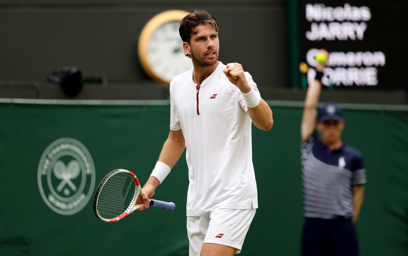 07:24 PM BST, Victory moment for Norrie, 07:22 PM BST, Today’s men’s results and latest scores, 07:17 PM BST, The thoughts of Cameron Norrie, 07:09 PM BST, Meanwhile on Centre Court, 07:07 PM BST, What a match!, 07:06 PM BST, Norrie into the quarter-finals, 07:03 PM BST, Norrie 6-3, 7-6 (7-4), 6-7 (7-9), 6-7 (5-7), 5-3 Jarry*, 06:57 PM BST, Norrie* 6-3, 7-6 (7-4), 6-7 (7-9), 6-7 (5-7), 5-2 Jarry, 06:53 PM BST, Norrie 6-3, 7-6 (7-4), 6-7 (7-9), 6-7 (5-7), 4-2 Jarry*, 06:43 PM BST, Norrie* 6-3, 7-6 (7-4), 6-7 (7-9), 6-7 (5-7), 4-1 Jarry, 06:41 PM BST, Norrie 6-3, 7-6 (7-4), 6-7 (7-9), 6-7 (5-7), 3-1 Jarry*, 06:37 PM BST, Norrie* 6-3, 7-6 (7-4), 6-7 (7-9), 6-7 (5-7), 3-0 Jarry, 06:27 PM BST, Norrie 6-3, 7-6 (7-4), 6-7 (7-9), 6-7 (5-7), 2-0 Jarry*, 06:21 PM BST, Fifth set: Norrie* 6-3, 7-6 (7-4), 6-7 (7-9), 6-7 (5-7), 1-0 Jarry, 06:12 PM BST, Jarry takes us to decider, 06:03 PM BST, Norrie* 6-3, 7-6 (7-4), 6-7 (7-9), 6-6 Jarry, 05:57 PM BST, Norrie 6-3, 7-6 (7-4), 6-7 (7-9), 5-6 Jarry*, 05:55 PM BST, Norrie* 6-3, 7-6 (7-4), 6-7 (7-9), 5-5 Jarry, 05:50 PM BST, Norrie 6-3, 7-6 (7-4), 6-7 (7-9), 4-5 Jarry*, 05:45 PM BST, Norrie* 6-3, 7-6 (7-4), 6-7 (7-9), 4-4 Jarry, 05:40 PM BST, Norrie 6-3, 7-6 (7-4), 6-7 (7-9), 3-4 Jarry*, 05:38 PM BST, Norrie* 6-3, 7-6 (7-4), 6-7 (7-9), 3-3 Jarry, 05:28 PM BST, Norrie 6-3, 7-6 (7-4), 6-7 (7-9), 2-3 Jarry*, 05:23 PM BST, Norrie* 6-3, 7-6 (7-4), 6-7 (7-9), 2-2 Jarry, 05:21 PM BST, Norrie 6-3, 7-6 (7-4), 6-7 (7-9), 1-2 Jarry*, 05:17 PM BST, Norrie* 6-3, 7-6 (7-4), 6-7 (7-9), 1-1 Jarry, 05:14 PM BST, Fourth set: Norrie 6-3, 7-6 (7-4), 6-7 (7-9), 0-1 Jarry*, 05:09 PM BST, Jarry claims the third set in a tie-break, 04:57 PM BST, Norrie 6-3, 7-6 (7-4), 6-6 Jarry*, 04:54 PM BST, Norrie* 6-3, 7-6 (7-4), 6-5 Jarry, 04:51 PM BST, Norrie 6-3, 7-6 (7-4), 5-5 Jarry*, 04:47 PM BST, Norrie* 6-3, 7-6 (7-4), 5-4 Jarry, 04:45 PM BST, Norrie 6-3, 7-6 (7-4), 4-4 Jarry*, 04:42 PM BST, Norrie* 6-3, 7-6 (7-4), 4-3 Jarry, 04:37 PM BST, Norrie 6-3, 7-6 (7-4), 3-3 Jarry*, 04:33 PM BST, Norrie* 6-3, 7-6 (7-4), 3-2 Jarry, 04:30 PM BST, Norrie 6-3, 7-6 (7-4), 2-2 Jarry*, 04:21 PM BST, Norrie* 6-3, 7-6 (7-4), 2-1 Jarry, 04:20 PM BST, Norrie 6-3, 7-6 (7-4), 1-1 Jarry*, 04:15 PM BST, Third set: Norrie* 6-3, 7-6 (7-4), 1-0 Jarry, 04:07 PM BST, Norrie takes second set 7-6 (7-4), 03:59 PM BST, Norrie* 6-3, 6-6 Jarry, 03:55 PM BST, Norrie 6-3, 5-6 Jarry*, 03:53 PM BST, Norrie* 6-3, 5-5 Jarry, 03:49 PM BST, Norrie 6-3, 4-5 Jarry*, 03:45 PM BST, Norrie* 6-3, 4-4 Jarry, 03:41 PM BST, Norrie 6-3, 3-4 Jarry*, 03:36 PM BST, Norrie* 6-3, 3-3 Jarry, 03:31 PM BST, Norrie 6-3, 2-3 Jarry*, 03:27 PM BST, Norrie* 6-3, 2-2 Jarry, 03:24 PM BST, Norrie 6-3, 1-2 Jarry*, 03:20 PM BST, Norrie* 6-3, 1-1 Jarry, 03:17 PM BST, Second set: Norrie 6-3, 0-1 Jarry*, 03:09 PM BST, Norrie takes first set 6-3, 03:06 PM BST, Norrie 5-3 Jarry*, 03:01 PM BST, Norrie* 4-3 Jarry, 02:58 PM BST, Norrie 3-3 Jarry*, 02:55 PM BST, Norrie* 3-2 Jarry, 02:53 PM BST, Norrie 2-2 Jarry*, 02:49 PM BST, Norrie* 2-1 Jarry, 02:47 PM BST, Norrie 1-1 Jarry*, 02:42 PM BST, First set: Cameron Norrie* 1-0 Nicolas Jarry (*denotes server), 02:38 PM BST, Here we go, 02:35 PM BST, Nearly ready for action, 02:33 PM BST, Route to this stage, 02:29 PM BST, On Centre Court, 02:25 PM BST, Thank goodness for a roof!, 02:18 PM BST, GB Davis Cup captain Leon Smith on BBC Radio 5 Live, 02:13 PM BST, Earlier than planned, 02:10 PM BST, Can Norrie reach the quarter-finals?
