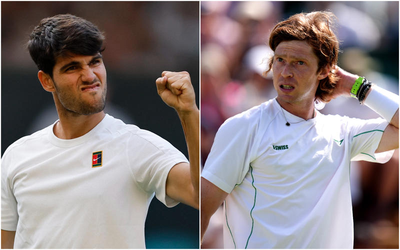 Carlos Alcaraz vs Andrey Rublev latest news, Rublev 7-6 3-6 4-6 4-5* Alcaraz, Rublev 7-6 3-6 4-6 4-5* Alcaraz, Rublev 7-6 3-6 4-6 *3-5 Alcaraz, Rublev 7-6 3-6 4-6 3-4* Alcaraz, Rublev 7-6 3-6 4-6 *2-4 Alcaraz, Rublev 7-6 3-6 4-6 *2-4 Alcaraz, Rublev 7-6 3-6 4-6 2-3* Alcaraz, Rublev 7-6 3-6 4-6 *2-2 Alcaraz, Rublev 7-6 3-6 4-6 2-1* Alcaraz, Rublev 7-6 3-6 4-6 *1-1 Alcaraz, Rublev 7-6 3-6 4-6 1-0* Alcaraz, Rublev 7-6 3-6 4-6 Alcaraz, Rublev 7-6 3-6 4-5* Alcaraz, Rublev 7-6 3-6 *3-5 Alcaraz, Rublev 7-6 3-6 3-4* Alcaraz, Rublev 7-6 3-6 *3-3 Alcaraz, Rublev 7-6 3-6 3-2* Alcaraz, Rublev 7-6 3-6 *2-2 Alcaraz, Rublev 7-6 3-6 2-1* Alcaraz, Rublev 7-6 3-6 *1-1 Alcaraz, Rublev 7-6 3-6 1-0* Alcaraz, Rublev 7-6 3-6 Alcaraz, Rublev 7-6 3-5* Alcaraz, Rublev 7-6 *3-4 Alcaraz, Rublev 7-6 3-3* Alcaraz, Rublev 7-6 *2-3 Alcaraz, Rublev 7-6 2-2* Alcaraz, Rublev 7-6 *1-2 Alcaraz, Rublev 7-6 1-1* Alcaraz, Rublev 7-6 *0-1 Alcaraz, Rublev 7-6 Alcaraz, Rublev 6-6 Alcaraz, Rublev 6-6 Alcaraz, Rublev 6-6 Alcaraz, Rublev 6-5* Alcaraz, Rublev *5-5 Alcaraz, Rublev 5-4* Alcaraz, Rublev *4-4 Alcaraz, Rublev 4-3* Alcaraz, Rublev *4-2 Alcaraz, Rublev 4-1* Alcaraz, Rublev *3-1 Alcaraz, Rublev 2-1* Alcaraz, Rublev *1-1 Alcaraz, Rublev 1-0* Alcaraz, Here we go!, Timings update, Over on Court 1..., Game, set and match!, Centre Court update, Alcaraz previews Rublev clash, Standard Sport prediction, Head-to-head record, Start time, How to watch Alcaraz vs Rublev, Good afternoon!