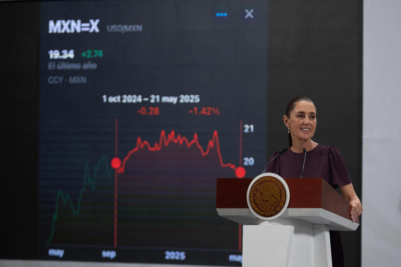 18.75 pesos per dollar Greatest US dollar decline in decades, Set to slip after being at its strongest, Best-performing emerging currencies, 18.75 pesos per dollar, Keys to the strength of the Mexican peso, Fed policy puts pressure on US dollar, Trade uncertainty, Interest in emerging currencies, Gold and euro soar on dollar weakness and global uncertainty, Economic uncertainty, A challenge for exports, The Mexican peso in the face of global political uncertainty, Biggest drop against the peso since 1973, Sheinbaum highlights solid policies as a driver