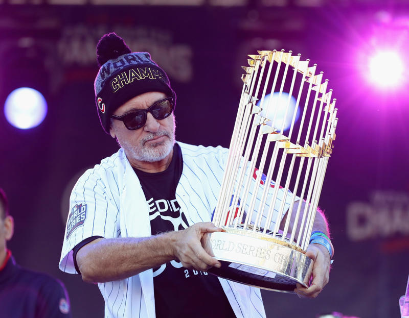 Manager: Joe Maddon, Starting pitcher: Fergie Jenkins, Reliever/closer: Lee Smith, Catcher: Gabby Hartnett, 1B: Cap Anson, 2B: Ryne Sandberg, 3B: Ron Santo, SS: Ernie Banks, OF: Billy Williams, OF: Andre Dawson, OF: Sammy Sosa, DH: Mark Grace
